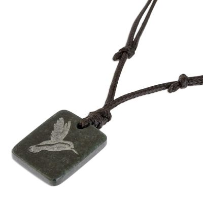 Alternate image for Dark Green Jade Hummingbird Pendant Necklace from Guatemala Gliding Hummingbird