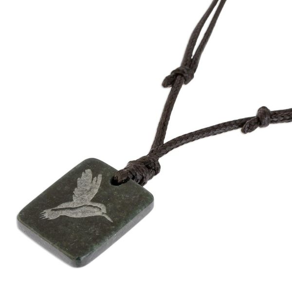 Alternate image for Dark Green Jade Hummingbird Pendant Necklace from Guatemala Gliding Hummingbird
