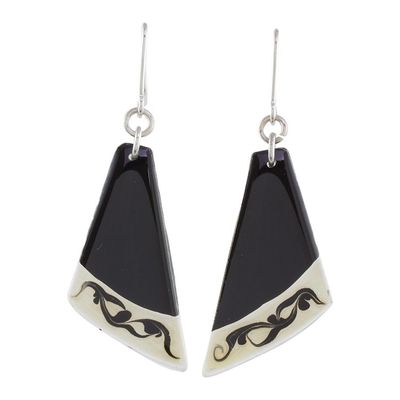 Alternate image for Black Asymmetrical Triangle Art Glass Dangle Earrings Dance Fan