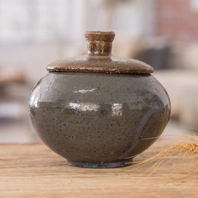 Alternate image for Blue and Brown Handmade Ceramic Sugar Bowl Sweet Enchantment