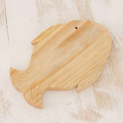 Alternate image for Fair Trade Hand Carved Wood Cutting Board Happy Fish