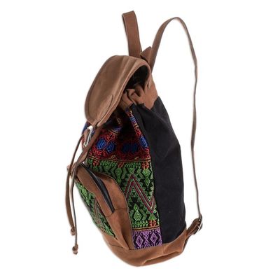 Alternate image for Vibrant Handwoven Cotton Backpack from Guatemala Multicolored Brilliance
