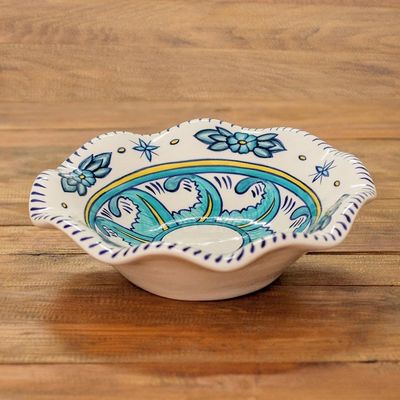 Alternate image for Guatemalan Handcrafted 11-Inch Floral Ceramic Fruit Bowl Bermuda