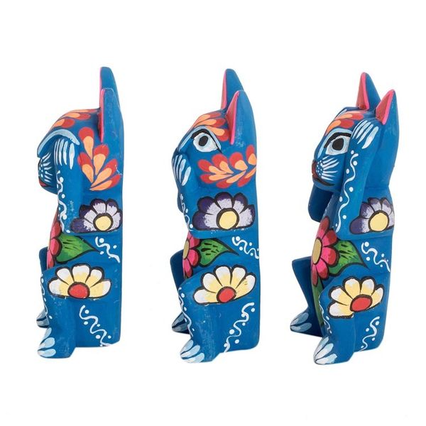 Alternate image for Handmade and Hand-painted Wood Cat Figurines Set of 3 See, Hear and Speak No Evil