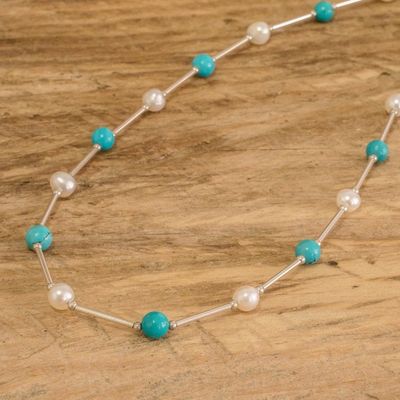 Alternate image for Polished Cultured Pearl and Turquoise Beaded Necklace Innocence and Hope