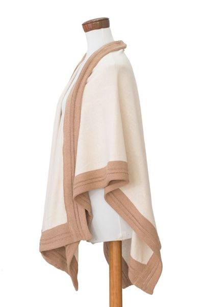 Alternate image for Handloomed Bordered Alabaster and Tan Cotton Ruana Evening Valley