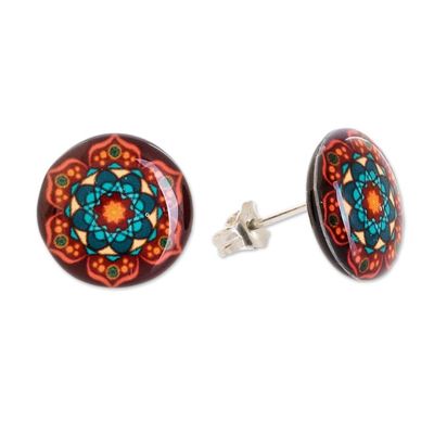 Alternate image for Mandala Colorful Button Earrings with Stainless Steel Posts Mandala Magic