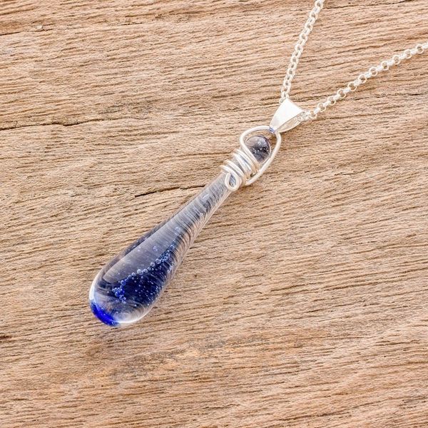 Alternate image for Glass Pendant Necklace in Blue from Costa Rica Bubbling Spring