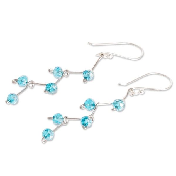 Alternate image for Blue Crystal Dangle Earrings With Sterling Silver Hooks Caribbean Blue Sparkle