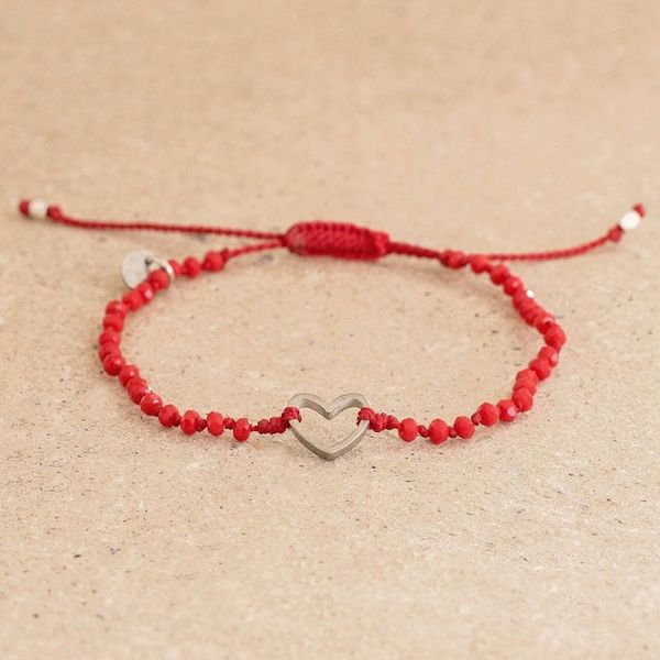 Alternate image for Beaded Red Cord Bracelet with Heart Pendant Love is Everywhere