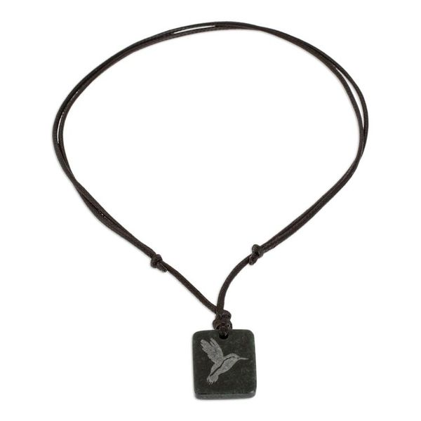Alternate image for Dark Green Jade Hummingbird Pendant Necklace from Guatemala Gliding Hummingbird