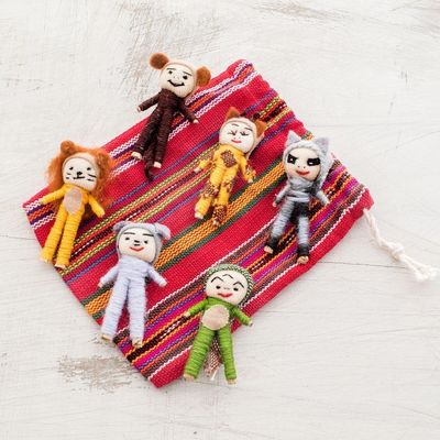 Alternate image for Jungle-Themed Cotton Decorative Worry Dolls Set of 6 Jungle Quitapenas