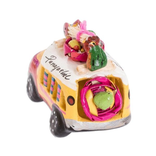 Alternate image for Yellow and Red Ceramic Mini Bus Figurine from Guatemala Petite Old Time Market Bus
