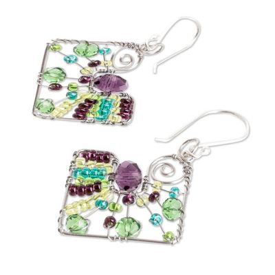 Alternate image for Geometric Vibrant Crystal and Glass Beaded Dangle Earrings Harmonious Light Constellation
