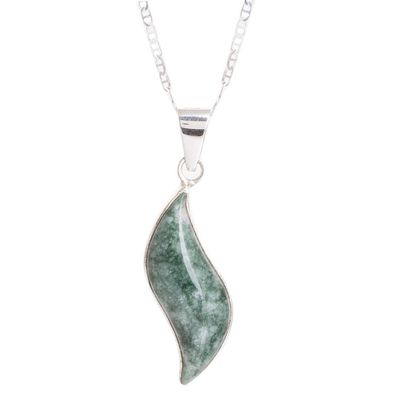 Alternate image for Fair Trade Sterling Silver Jade Pendant Necklace Floating Leaf