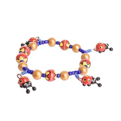 Alternate image for Handcrafted Ceramic Beaded Stretch Bracelet with Ladybugs Cheerful Ladybugs