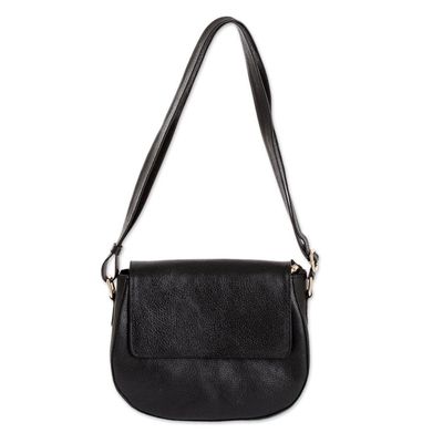 Alternate image for Handcrafted Black Leather Shoulder Bag Timeless Classic