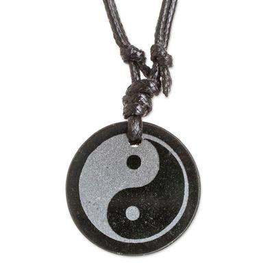 Alternate image for Jade Yin Yang on Black Cotton Necklace Crafted by Hand Yin Yang