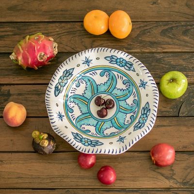 Alternate image for Guatemalan Handcrafted 11-Inch Floral Ceramic Fruit Bowl Bermuda