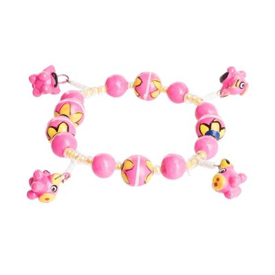Alternate image for Handcrafted Ceramic Beaded Stretch Bracelet in Pink Little Pink Pigs