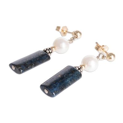 Alternate image for Gold-accented Lapis and Cultured Pearl Earrings Skyward