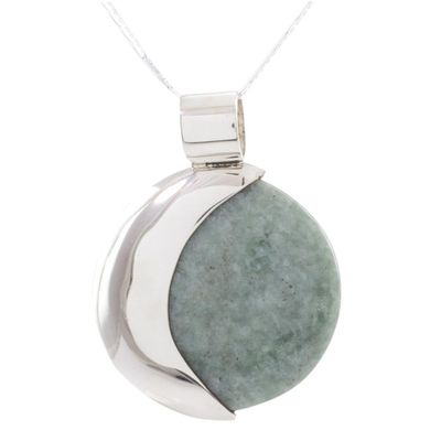Alternate image for Eclipse Green Jade and Sterling Silver Pendant Necklace Green Quetzal Eclipse