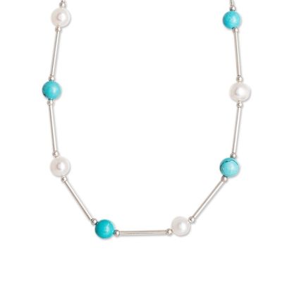 Alternate image for Polished Cultured Pearl and Turquoise Beaded Necklace Innocence and Hope
