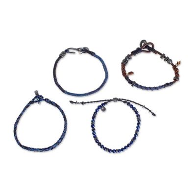 Alternate image for Lapis Lazuli and Leather Bracelets from Guatemala Set of 4 Boho Friends