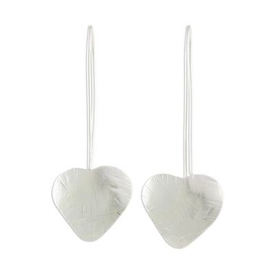 Alternate image for Handcrafted Heart Shape Sterling Silver Drop Earrings Valentine Flora