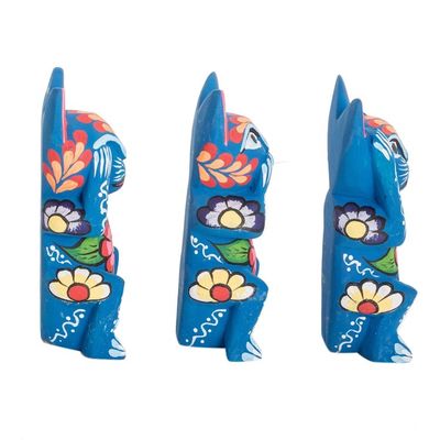 Alternate image for Handmade and Hand-painted Wood Cat Figurines Set of 3 See, Hear and Speak No Evil