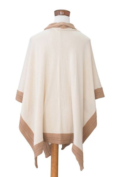 Alternate image for Handloomed Bordered Alabaster and Tan Cotton Ruana Evening Valley