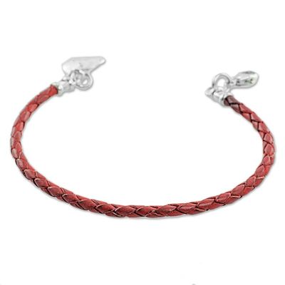 Alternate image for 999 Silver Red Leather Charm Wristband Bracelet Guatemala Walk of Life in Red
