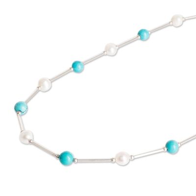 Alternate image for Polished Cultured Pearl and Turquoise Beaded Necklace Innocence and Hope