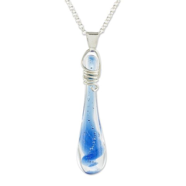 Alternate image for Glass Pendant Necklace in Blue from Costa Rica Bubbling Spring