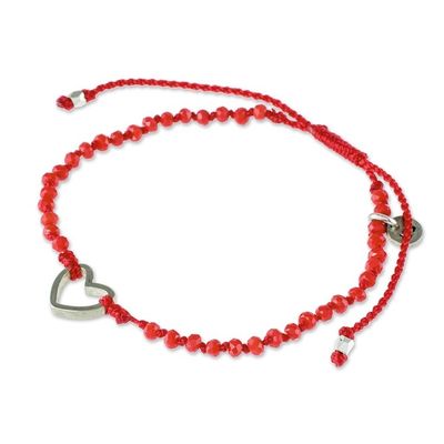 Alternate image for Beaded Red Cord Bracelet with Heart Pendant Love is Everywhere
