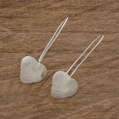 Alternate image for Handcrafted Heart Shape Sterling Silver Drop Earrings Valentine Flora