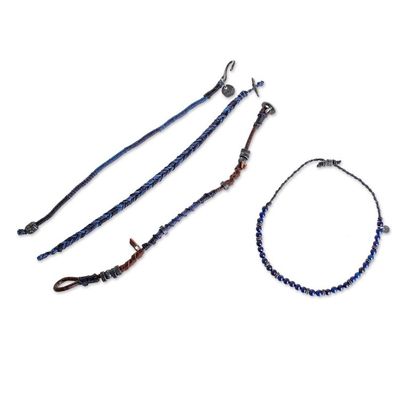 Alternate image for Lapis Lazuli and Leather Bracelets from Guatemala Set of 4 Boho Friends