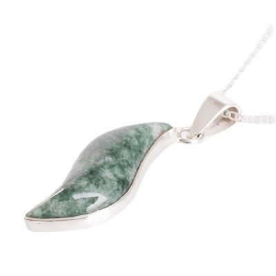Alternate image for Fair Trade Sterling Silver Jade Pendant Necklace Floating Leaf