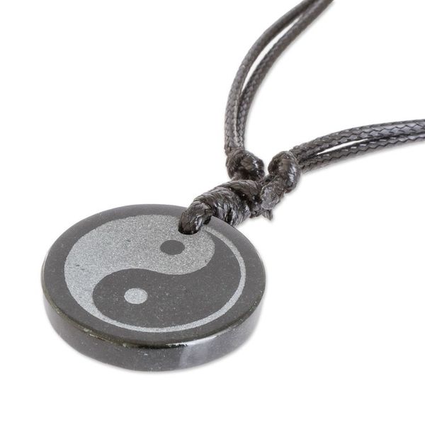 Alternate image for Jade Yin Yang on Black Cotton Necklace Crafted by Hand Yin Yang