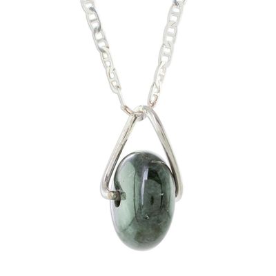 Alternate image for Round Dark Green Jade Pendant Necklace from Guatemala Dark Green Wheel of Fortune