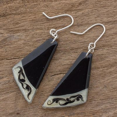 Alternate image for Black Asymmetrical Triangle Art Glass Dangle Earrings Dance Fan