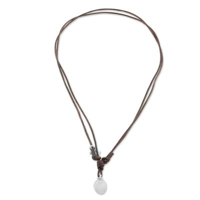 Alternate image for Fine Silver Guatemalan Pendant Necklace with Leather Cord Shimmering Egg