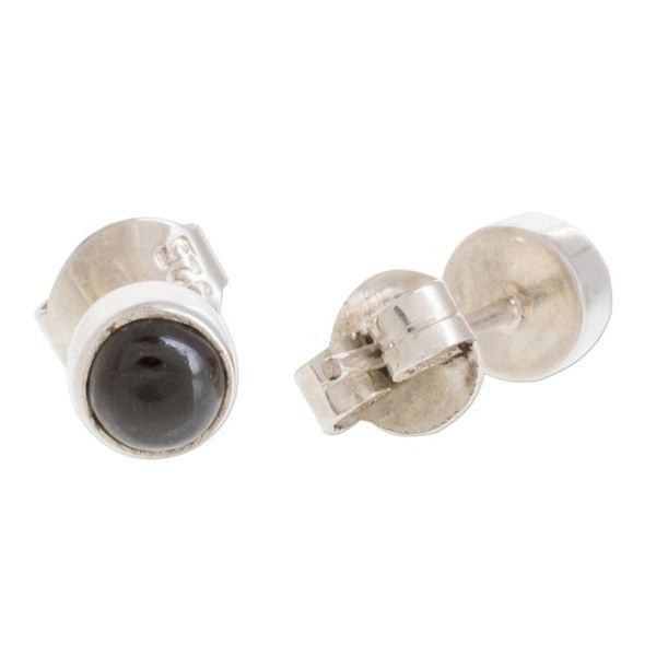 Alternate image for Round Black Jade Stud Earrings from Guatemala Round Delight