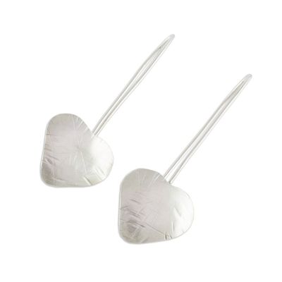 Alternate image for Handcrafted Heart Shape Sterling Silver Drop Earrings Valentine Flora