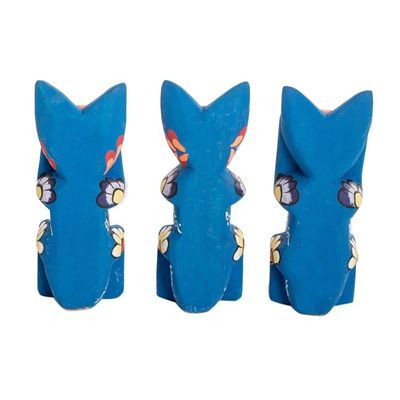 Alternate image for Handmade and Hand-painted Wood Cat Figurines Set of 3 See, Hear and Speak No Evil