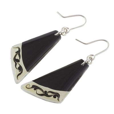 Alternate image for Black Asymmetrical Triangle Art Glass Dangle Earrings Dance Fan