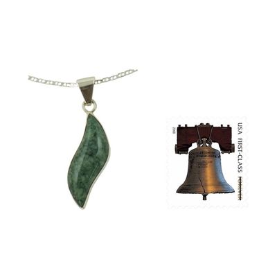 Alternate image for Fair Trade Sterling Silver Jade Pendant Necklace Floating Leaf