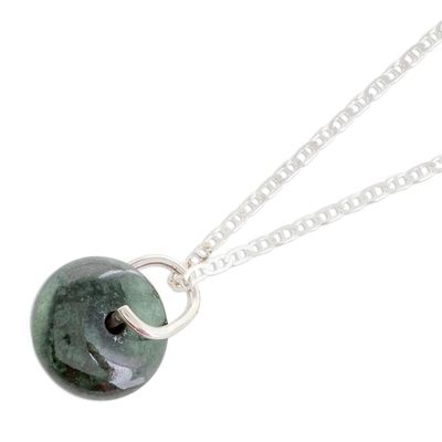 Alternate image for Round Dark Green Jade Pendant Necklace from Guatemala Dark Green Wheel of Fortune