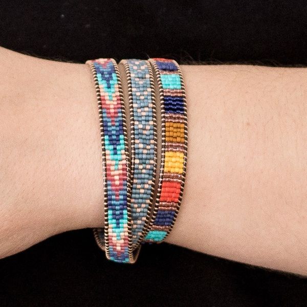 Alternate image for Multicolor Glass Beaded Wrap Bracelet with Geometric Motifs Streets of Antigua