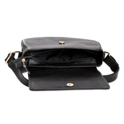 Alternate image for Handcrafted Black Leather Shoulder Bag Timeless Classic